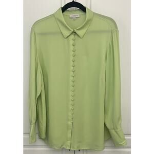 Lafayette 148 NY Looped Button 100% Silk Blouse in Key Lime Green Size 1X